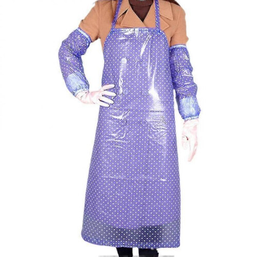 Pvc Apron Long Style Kitchen Apron Waterproof Apron Waterproof Oversleeve Apron (blue)