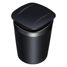 (Black) Portable Truck Trash Can Car Ashtray Vehicle With Blue LED Light Automatic Lid