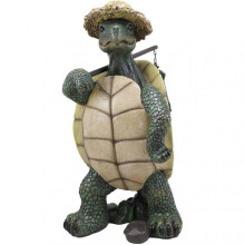Hiking Tortoise with Straw Hat Statue Hand Painted Resin Animals Ornament for Home Garden Courtyard