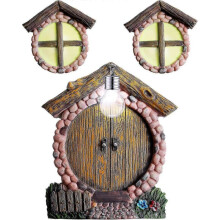 Miniature Fairy Gnome Home Window And Door with Lamp for Trees Glow In Dark Door And Windows, Yard Garden Sculpture Decoration
