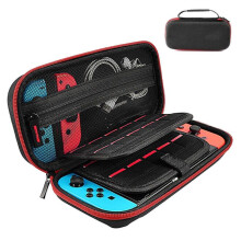 (Red) Storage Box Fit For Nintendo Switch, Dual Zippers Rugged Handle Game Console