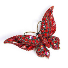 (Red) Rhinestone Butterfly Brooch Pin For Women Girls Fashion Exquisite Big Crystal Empress Monarch Winged Brooches Lapel Pins