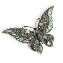 (Green) Rhinestone Butterfly Brooch Pin For Women Girls Fashion Exquisite Big Crystal Empress Monarch Winged Brooches Lapel Pins
