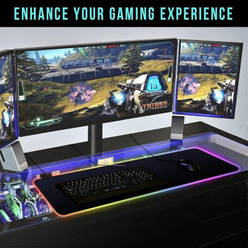 Large Rgb Gaming Mouse Pad - 15 Light Modes Touch Control Extended Soft Computer Keyboard Mat, Durable Stitched Edges And Non-slip Rubber Base for Gam 2