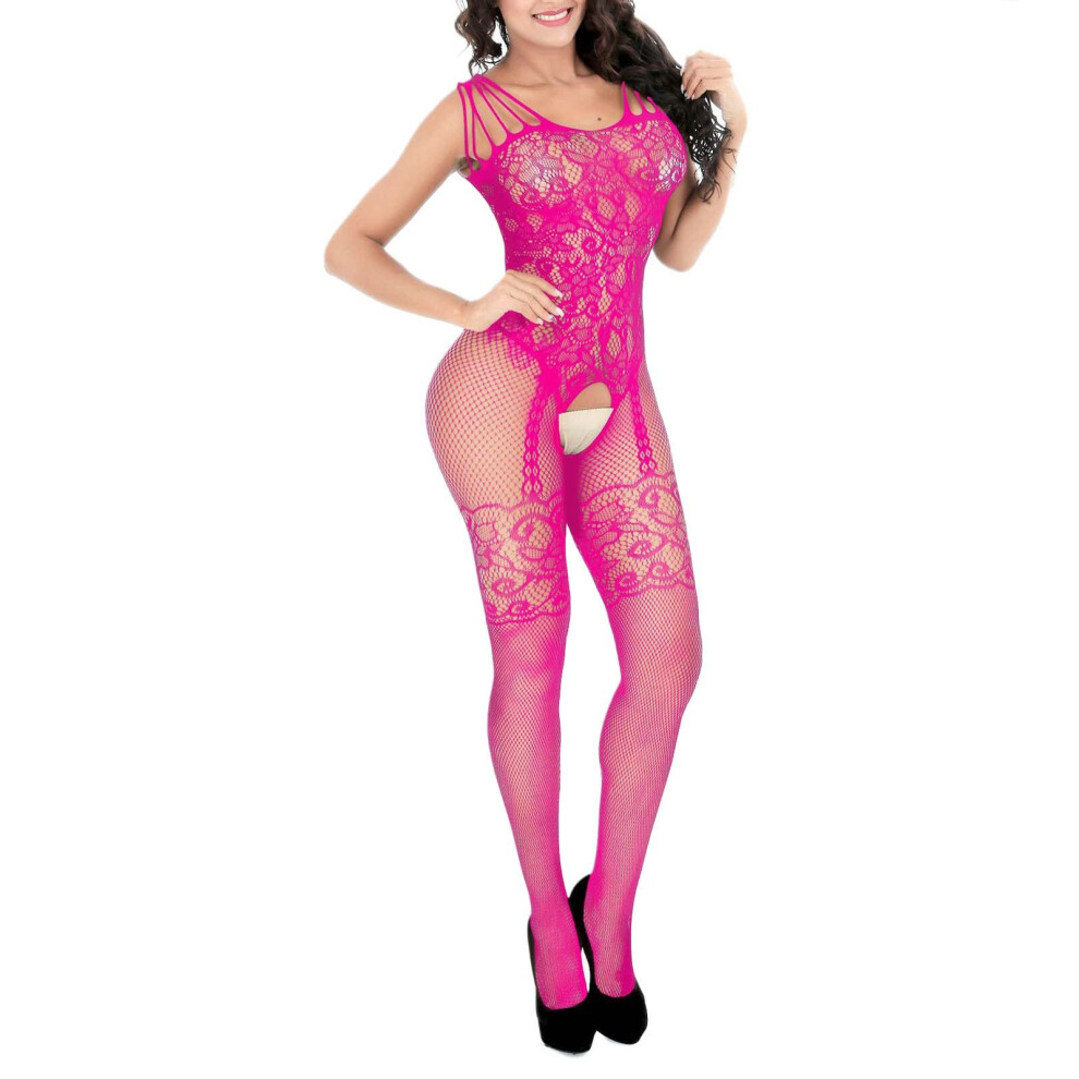 Women's Fishnet Bodystocking One Size Long Sleeve Strappy Bow High Waist Underwired Lingerie