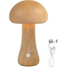 Mushroom Table Lamp Wood Desk Lamp LED Dimmable with Touch Switch 3000K Warm White USB Bedside Lamp Decor for Living Room Restaurant Bedroom Dining Ta