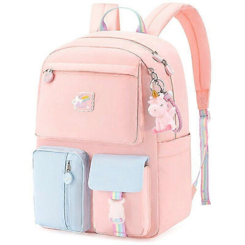 (Pink) Student Backpack - School, Travel, or Work Bookbag with Large Compartment