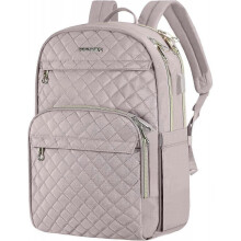 Laptop Backpack for Women 15.6 Inch Stylish Daypack with USB Charging Port, Water-repellent Nylon Backpack for Travel/Business, Dusty Pink