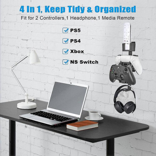 Headset Holder, Controller And Headphone Holder Stand Wall Mount Holder for Xbox One, Series X, Ps5, Ps4, Ps3, Switch Gamepad Controller Wall Mount Wi 2