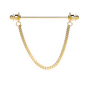 Men's Collar Bar Pin With Link Chain, Golden 7cm, Tie Clip And Clasp, Collar Clip For Business Weddings Formal Occasions