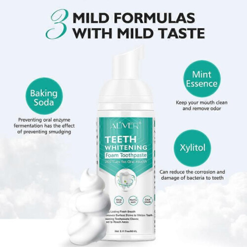 Foam Toothpaste, Fluoride Free Toothpaste, Foaming Baking Soda Toothpaste, Oral Care Toothpaste, Replacement Mouthwash, 60 ml 2