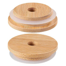 Couvercles en bambou avec trous pour pailles, couvercles scellés pour bocaux, usage domestique, 2 pièces