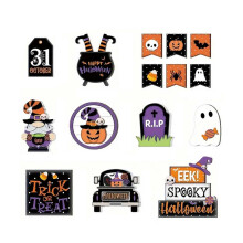 15 pezzi/set di decorazioni per vassoi a più livelli di Halloween, in legno rustico, con zucca, fantasma,