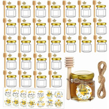 Confezione da 30 mini barattoli di miele in vetro, esagonali da 1,5 once con mestoli in legno, coperchi
