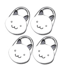 Cat Cartoon Foldable Silver Tone Handbag Hook Antislip