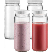Set di 4 bottiglie di vetro per succhi - Barattoli da 16 once con coperchi per succhi, frullati, acqua,