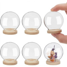 6 kpl Mini pyöreä lasikupoli kirkas lasi näytön kupukansi puupohjaisella Cloche Bell Jar keskiosille
