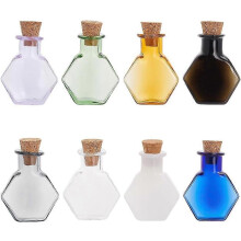 8pcs Mini Colored Glass Bottles Tiny Spell Jars Hexagon Potion Bottles Wishing Bottle Vials with Corks