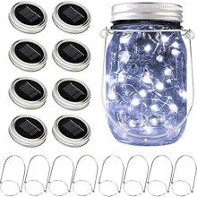 (bianco) Luci solari per barattoli di vetro, confezione da 10 luci a LED da appendere al coperchio del