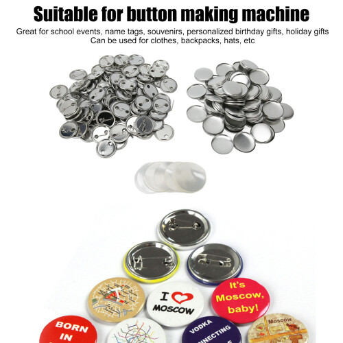 Button Badge Parts Set 100pcs Round Rust-Resistant DIY 32mm Easy Printing Kit 2