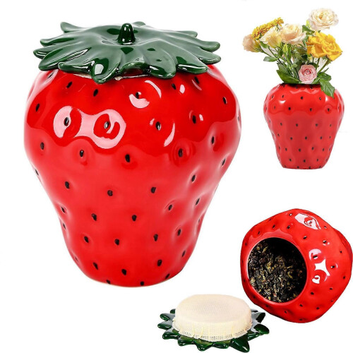 Strawberry-shaped ceramic jar with lid