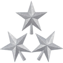 (Silver)3 Pieces 6 Inch Glittered Christmas Tree Topper Star Treetop For For Christmas Tree Ornament