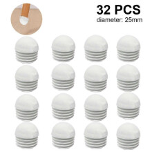 (25mm-White)Round Tubing End Caps,32Pack Tubing Post End Cap, Black Tubing End Cap Plug Chair Glide