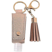(pink)Portable Plastic Travel Bottle With Leather Hand Sanitizer Keychain Holder With Tassel Holster