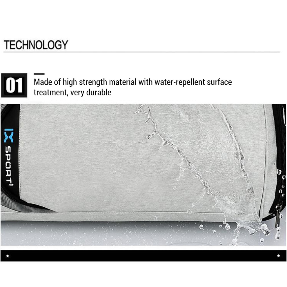 Sports Duffel Bag with Shoe Compartments, 39x22x22cm, Black/ Grey/ Blue-image-OPC-PJGFZQ9-NEW