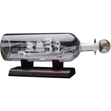 (White)Sailboat Bottle With Base 3d Decorative Glass Ornament Ship In Bottle