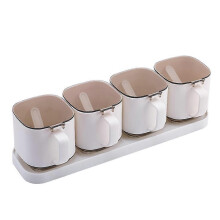 (Square four grid-White)Salt and Pepper Spice Jar with Lid and Spoon Transparent with Cover and Spoon
