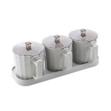 (Diamond three grid-White)Salt and Pepper Spice Jar with Lid and Spoon Transparent with Cover and Spoon