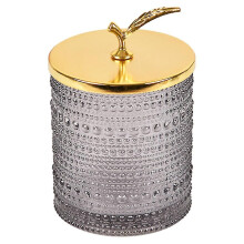 (grey)Candy Jar Decorative Jars With Lids Storage Jewelry Glass Trinket Box Cute Candy Dish, For Women