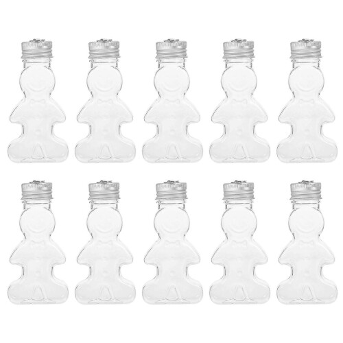 (Silver)10pcs Gingerbread Bottles Christmas Tree Pendant Transparent Bottle Empty Refillable Bottle