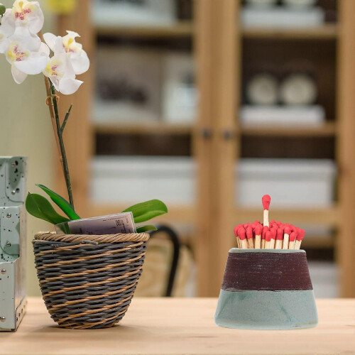 Decorative Ceramic Match Holder with Striker Modern Matchstick Storage Jar for Burning Incense 2
