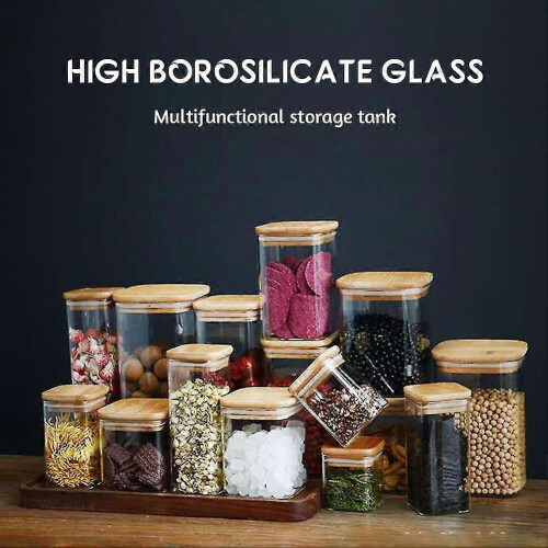 (100x100mm)Squared Transparent Glass Storage Jar With Lid Moisture-proof Tea Coffee Beans Container 1