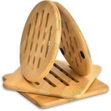 Set Of 4 Heat Resistant Bamboo Trivet, Natural Bamboo Trivet Mat Set