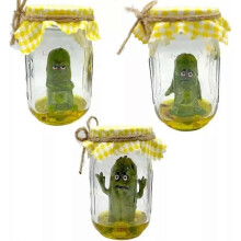 (Grumpy Pickle)Grumpy Pickle in a Jar Sculpture, Handmade Cute Emotional Support Pickle Gift