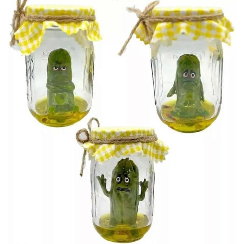 (Grumpy Pickle)Grumpy Pickle in a Jar Sculpture, Handmade Cute Emotional Support Pickle Gift