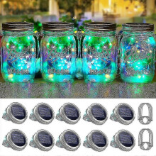 (multicolor)20 Led 10 Pack Mason Jar Lid Solar Lights With Hanger For Mason Jar Fairy Tale Garden Patio