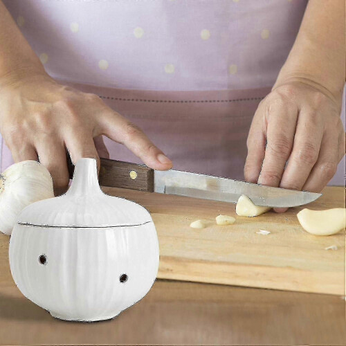 (White)Ceramic Garlic & Ginger Storage Jar with Lid for European Kitchens 2