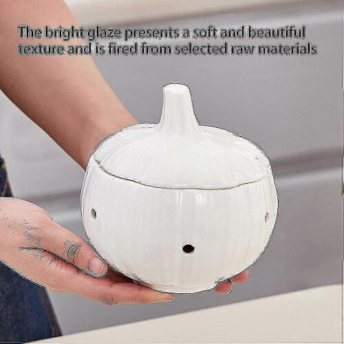 (White)Ceramic Garlic & Ginger Storage Jar with Lid for European Kitchens 1
