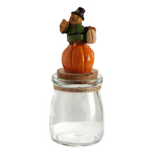 (E)Halloween Candy Jar Small Glass Jar With Lid Bat Pumpkin Sculpture Halloween Decoration Candy Jar