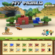(Giardino) Blocchi da costruzione Minecraft, inclusi 108 giocattoli magnetici a sei lati con 3 personaggi,