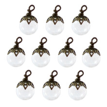 (bronze)Set of 10 Small Glass Wishing Bottles Featuring Silver Florals Hat Portabe for Personalize Jewelry