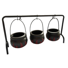 (Black - Red)3 Pack Halloween Witch Cauldron with Rack Trick or Treat Candy Bowls Halloween Treat Holder