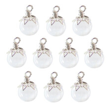 (Silver)10Pcs Small Glass Bottle Wishing Jars with Silver Flower Hat for Craft Jewelry Crafting and