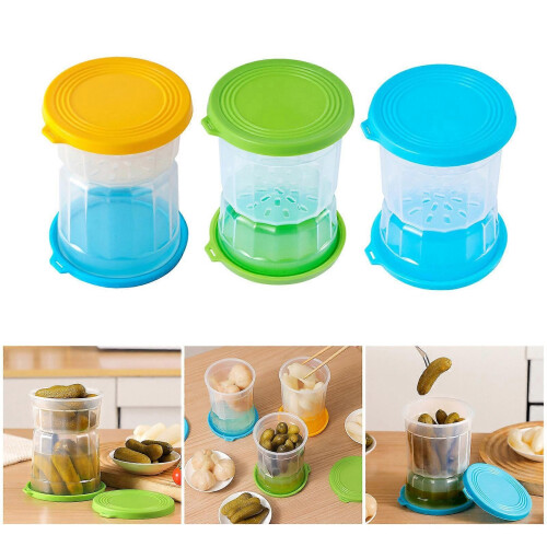 (Yellow  Blue mixed)Airtight Glass Kimchis Jar With Nonslip Base Functional Upsides Down Storage Solution 1