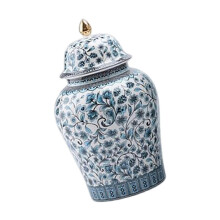 (S 12x20.5cm)Porcelain Ginger Jar with Lid, Handcrafted Ceramic Temple Vase for Wedding Gift, Home Decor