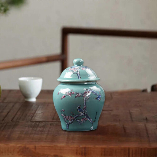 (Small)Ceramic Ginger Jar, Chinese Style Storage Container Floral Arrangement Tea 2